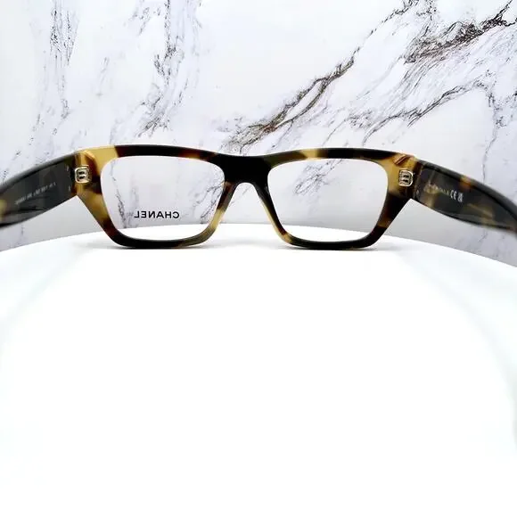 New CHANEL Eyeglasses Brown Gold Chain CC Rectangle 52mm Rx-able - Picture 14 of 16